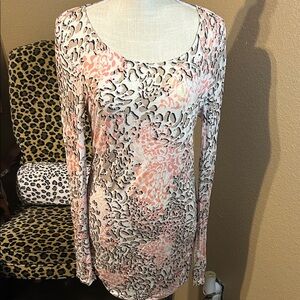 Dana Buchman Pink and Cream Animal Print Blouse